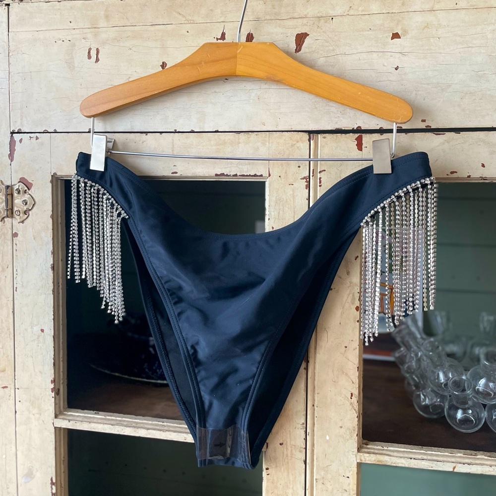 BNWT black rhinestone bikini bottom baddie y2k 2000s 1990s glam